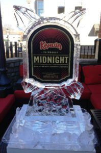 Closeup shot of the Kahlua Midnight Ice Sculpture