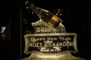 Happy New year 2010 Ice Sculpture with Shampion Bottle