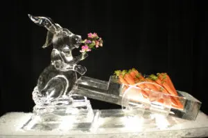 Ice Sculpture of a rabbit with a cart of carrots