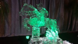 3D Ice Sculpture of a Horse and a Player