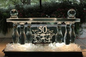 a bowling themed ice bar counter