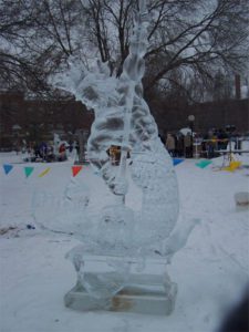 Ice Sculpture of a man with a rod