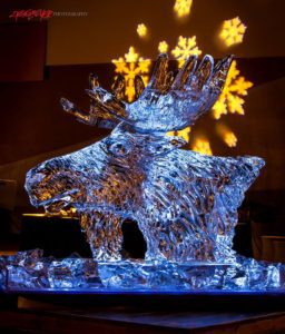 Closeup shot of the Elk Head Ice Sculpture