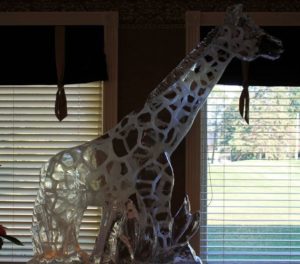 Closeup shot of the 3D Ice Sculpture of a Giraffe