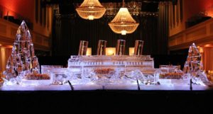 Ice Sculptures and lights on the table