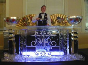 a woman serving a drink at a bar counter