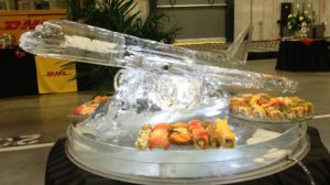 3D Ice Sculpture of an Airplane and starters around it