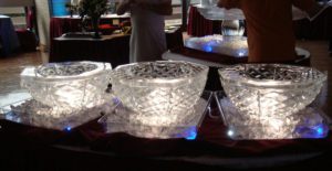 Three Ice Sculptures of Bowls with lights