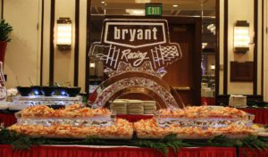 Bryant Racing Ice Sculpture with food near it