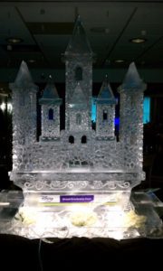 Closeup shot of the 3D Ice Sculpture of a Castle