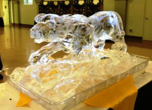 closeup shot of a 3D Ice Sculpture of a lion