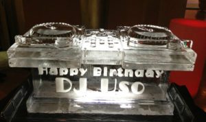 Closeup shot of the 3D Ice Sculpture of DJ Equipment