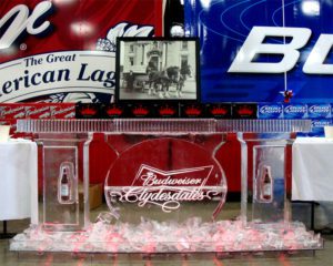 closeup shot of an ice bar counter and a picture above it