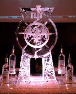 Mynt Ice Sculpture with drink bottles around it