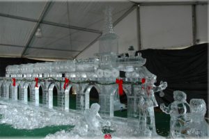 Ice Sculpture of a Train and People