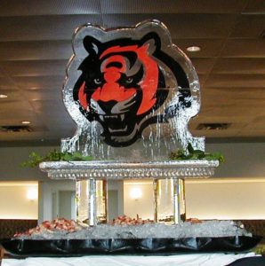 A Water Fountain Ice Sculpture with a tiger