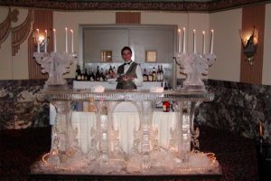 a lady bartender at an ice bar counter