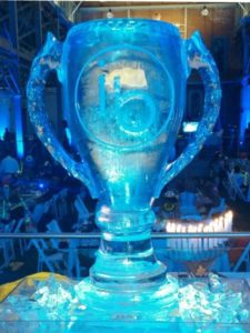 Closeup shot of the 3D Ice Sculpture of a Trophy