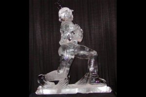 3D Ice Sculpture of a Cricket Player