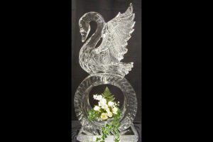 Ice Sculpture of a Swan and flowers