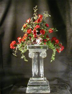 Ice Sculpture of a Flower Stand with Flowers