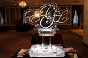 A Big Ice Sculpture in a Hall for a Wedding