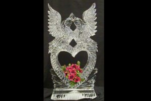 Ice Sculpture of two birds with a heart