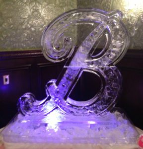 Closeup shot of the Letter B Ice Sculpture