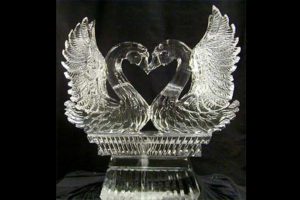 Ice Sculpture of two swans for wedding