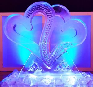 closeup shot of the two hearts Ice Sculpture